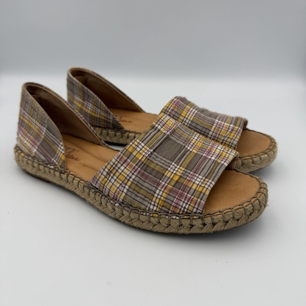 Born Drilles Seak Plaid Espadrille Flats Women 6M D'Orsay Boho Cottagecore